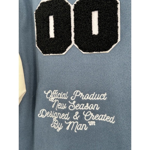 Boohoo Man Varsity Bomber Jacket Limited Edition Mens SZ-2X w/ Patches Blue NWOT - Picture 6 of 13